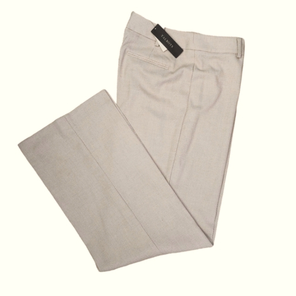 NWT Talbots Heritage Poly Viscose Linen Blend Straight Leg Womens Ivory Beige 10